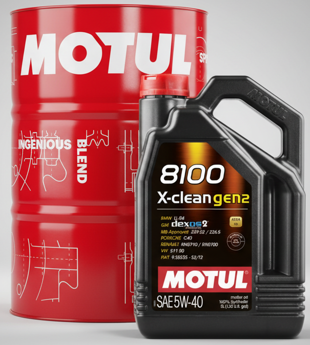 Motul product composite with drum and bottle